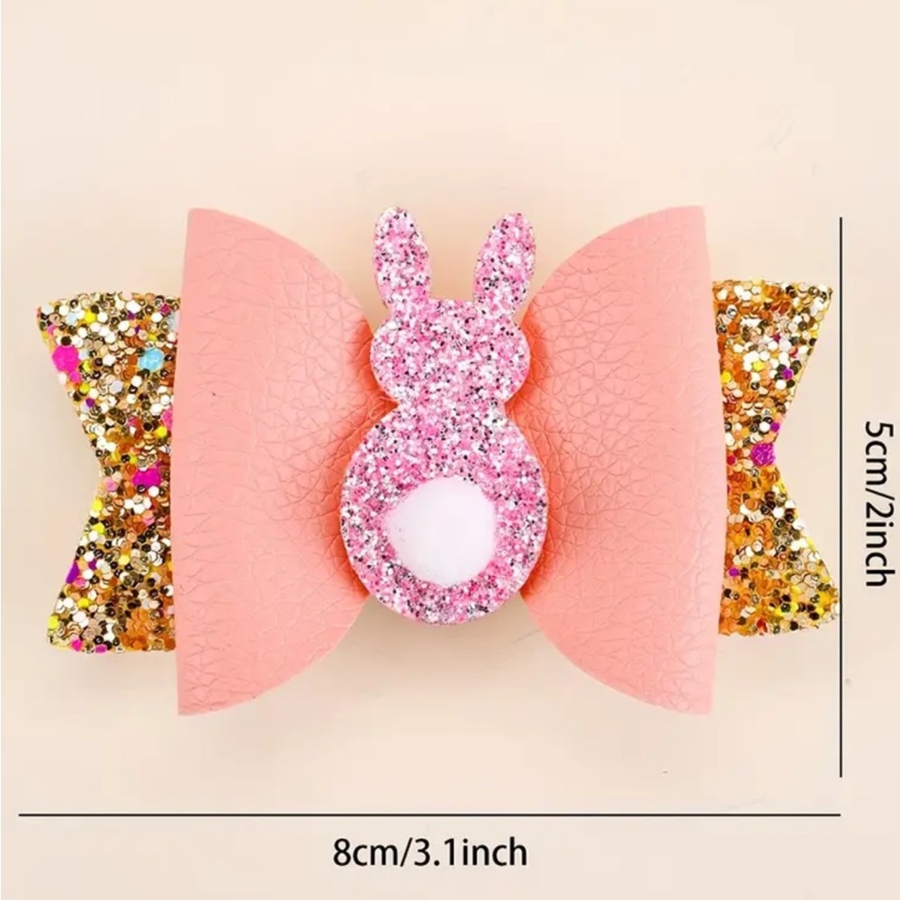 Glittering Easter Bunny Bow Hair Clip Set ~ 3 Pieces - Picture 4 of 4